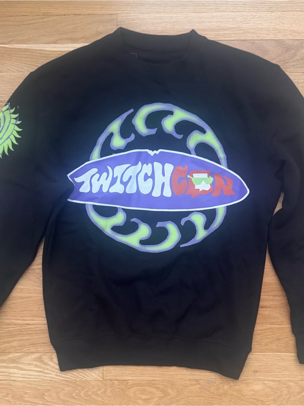 Brand New Twitch Black Graphic Crewneck Sweater with Neon Surf Logo